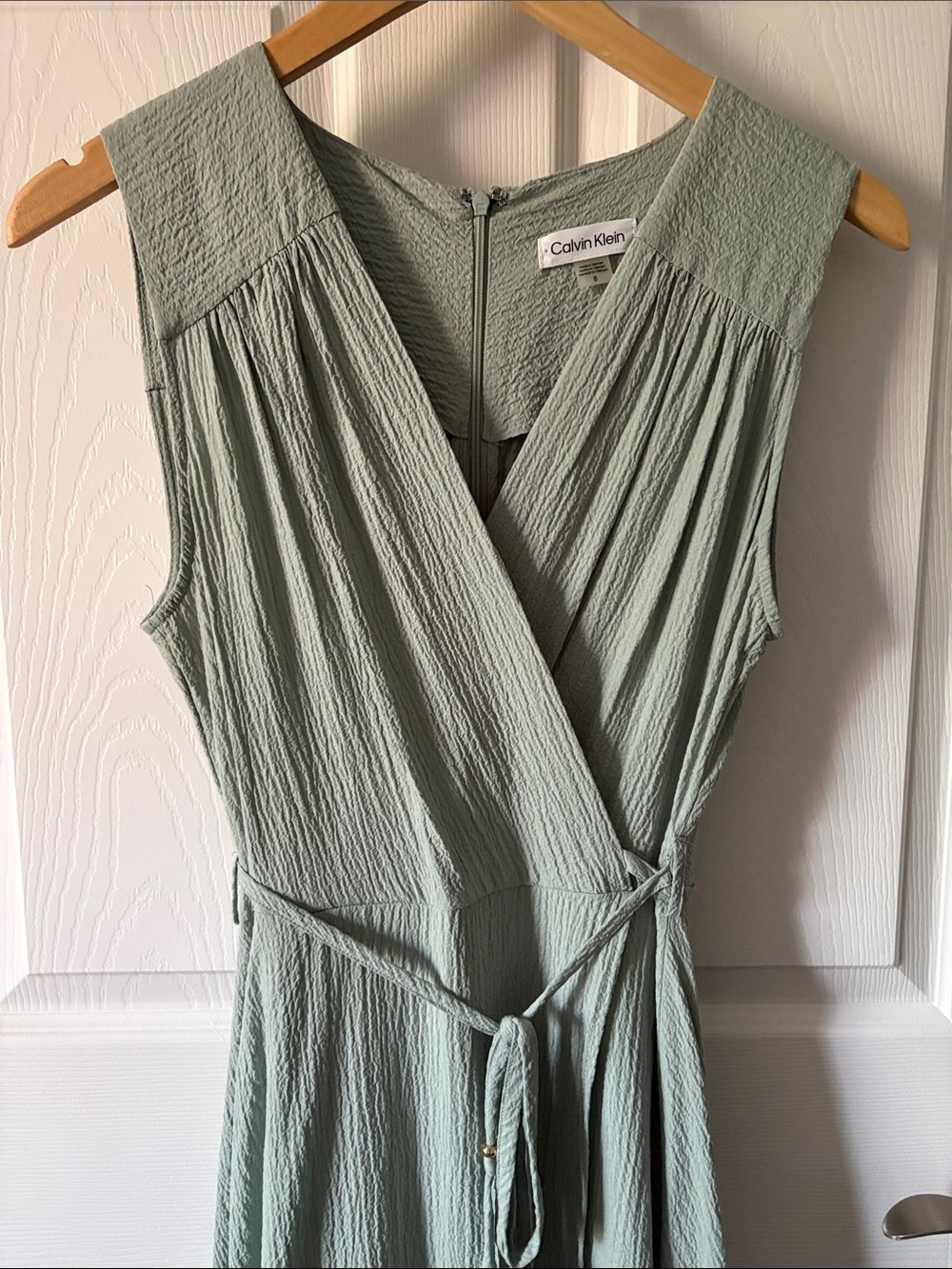 Calvin Klein Light Sage Green Sleeveless Wrap Midi Dress
